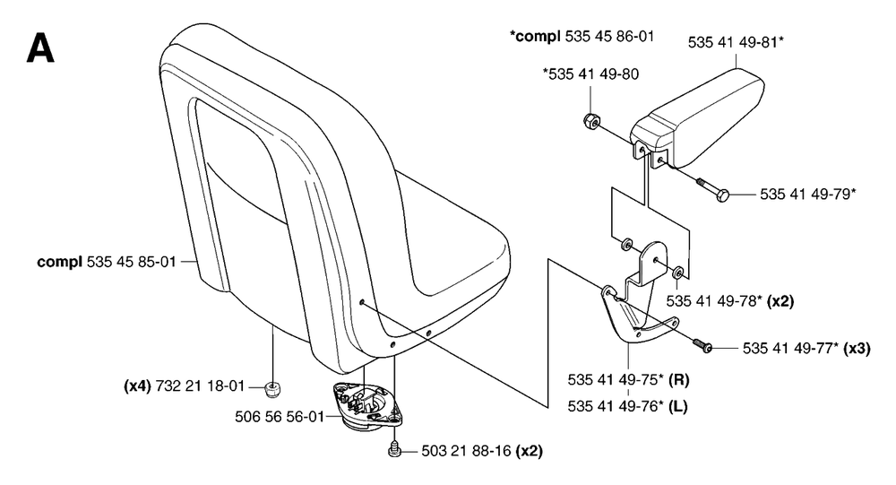 Seat Diagram and Parts List for PF21AWD (953536501)(2005-04) Husqvarna Lawn Tractor