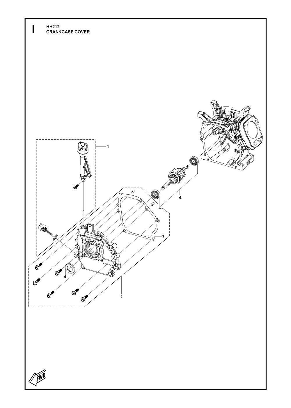 Crankcase Cover Diagram and Parts List for HH212 596210001-596210002 Husqvarna Engine