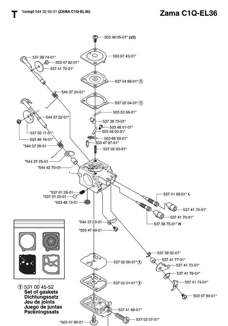 Carburetor Details Diagram and Parts List for 335LS 20070100001-Current Husqvarna Edger