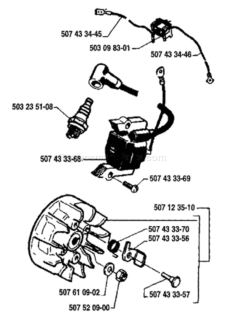 Page H Diagram and Parts List for 33 1986-12 Husqvarna Chainsaw
