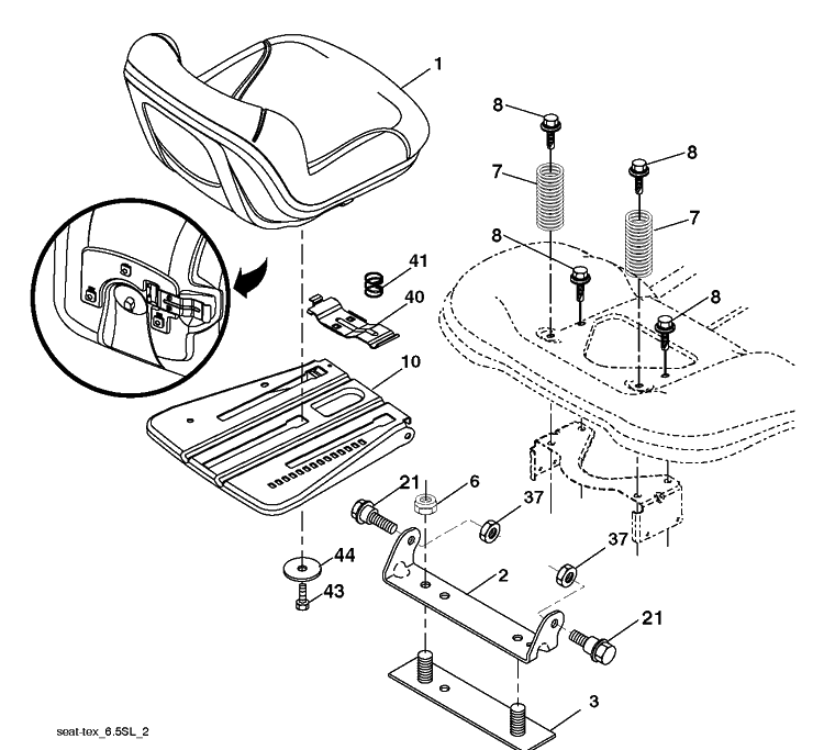 Seat Diagram and Parts List for YTH24V48LS (96043012901)(2011-08) Husqvarna Lawn Tractor