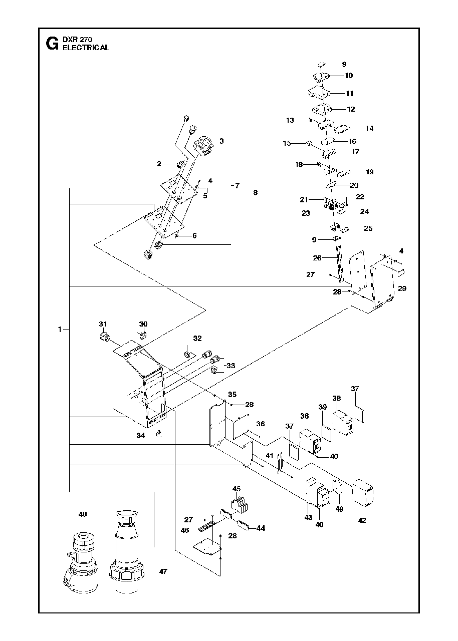 Electrical, Valid For Machine 1 - 15 Diagram and Parts List for DXR270 (1 & Above)(2013-08) Husqvarna Demolition Hammer