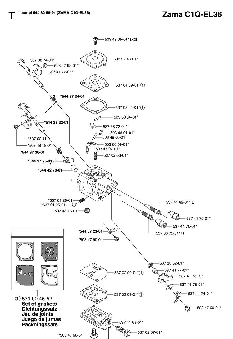 Carburetor Diagram and Parts List for 335RX 20064000001-20070100000 Husqvarna Brush Cutter