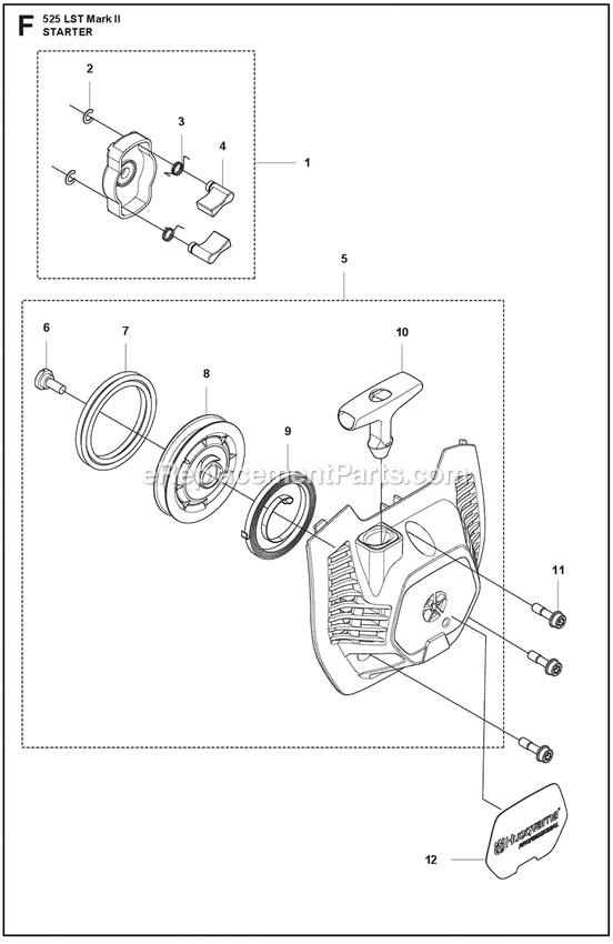 Starter Diagram and Parts List for 525LSTMARKII  Husqvarna Trimmer
