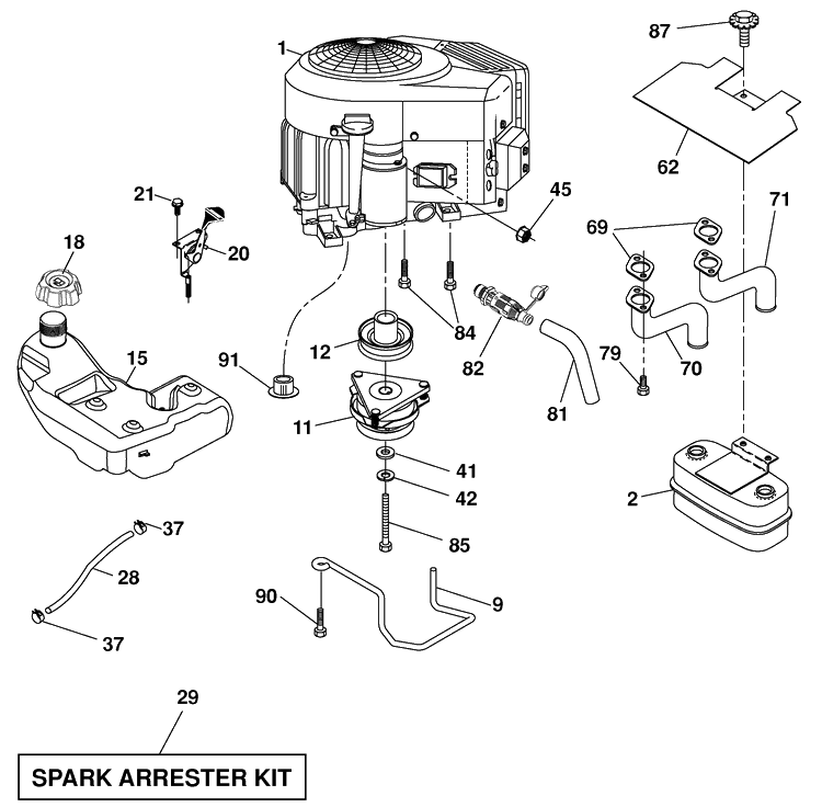 Engine Diagram and Parts List for YTH23V48 (96045008600)(2010-01) Husqvarna Lawn Mower