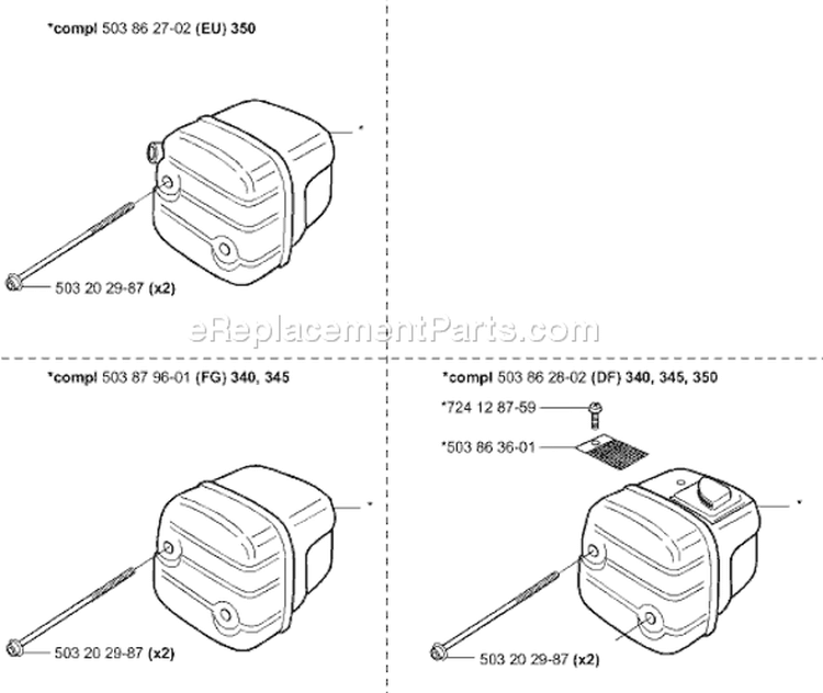 Page J Diagram and Parts List for 340 2001-09 Husqvarna Chainsaw