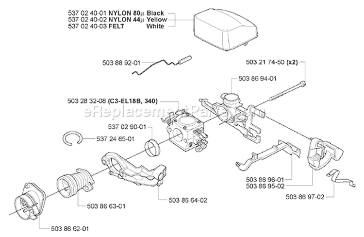 Page A Diagram and Parts List for 340 2005-05 Husqvarna Chainsaw