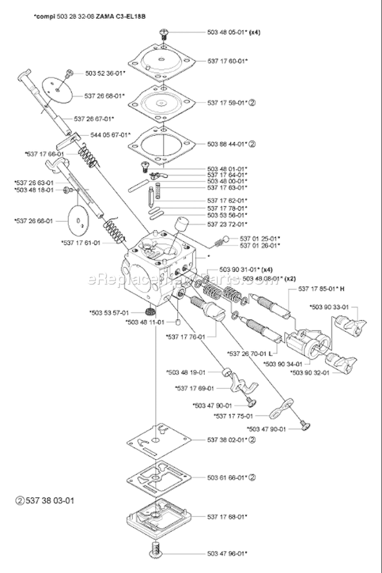 Page B Diagram and Parts List for 340 2005-05 Husqvarna Chainsaw