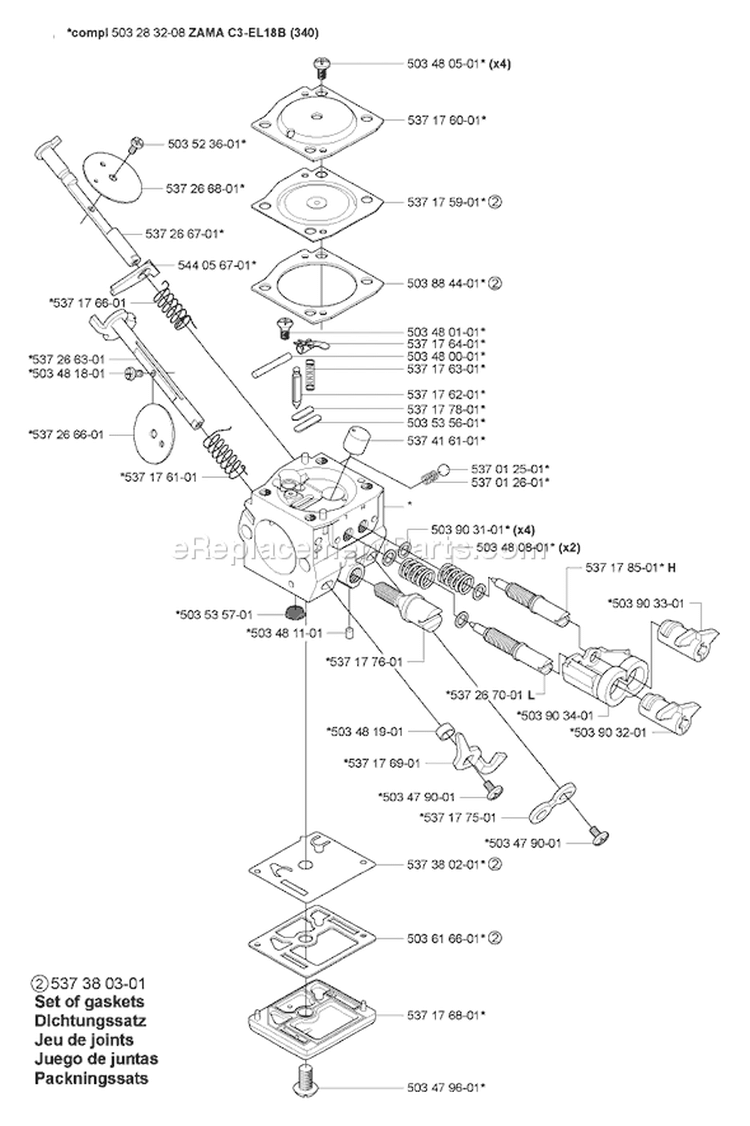 Page B Diagram and Parts List for 340 2006-06 Husqvarna Chainsaw