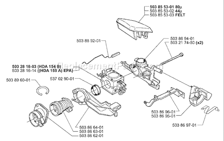 Page A Diagram and Parts List for 340EPA 340 EPA 1999-09 Husqvarna Chainsaw
