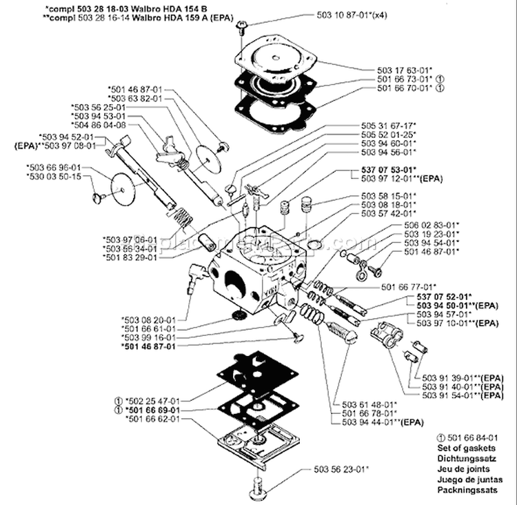 Page B Diagram and Parts List for 340EPA 340 EPA 1999-09 Husqvarna Chainsaw