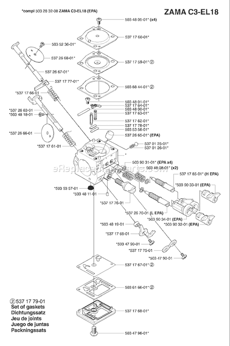 Page B Diagram and Parts List for 340EPA 340 EPA 2003-01 Husqvarna Chainsaw