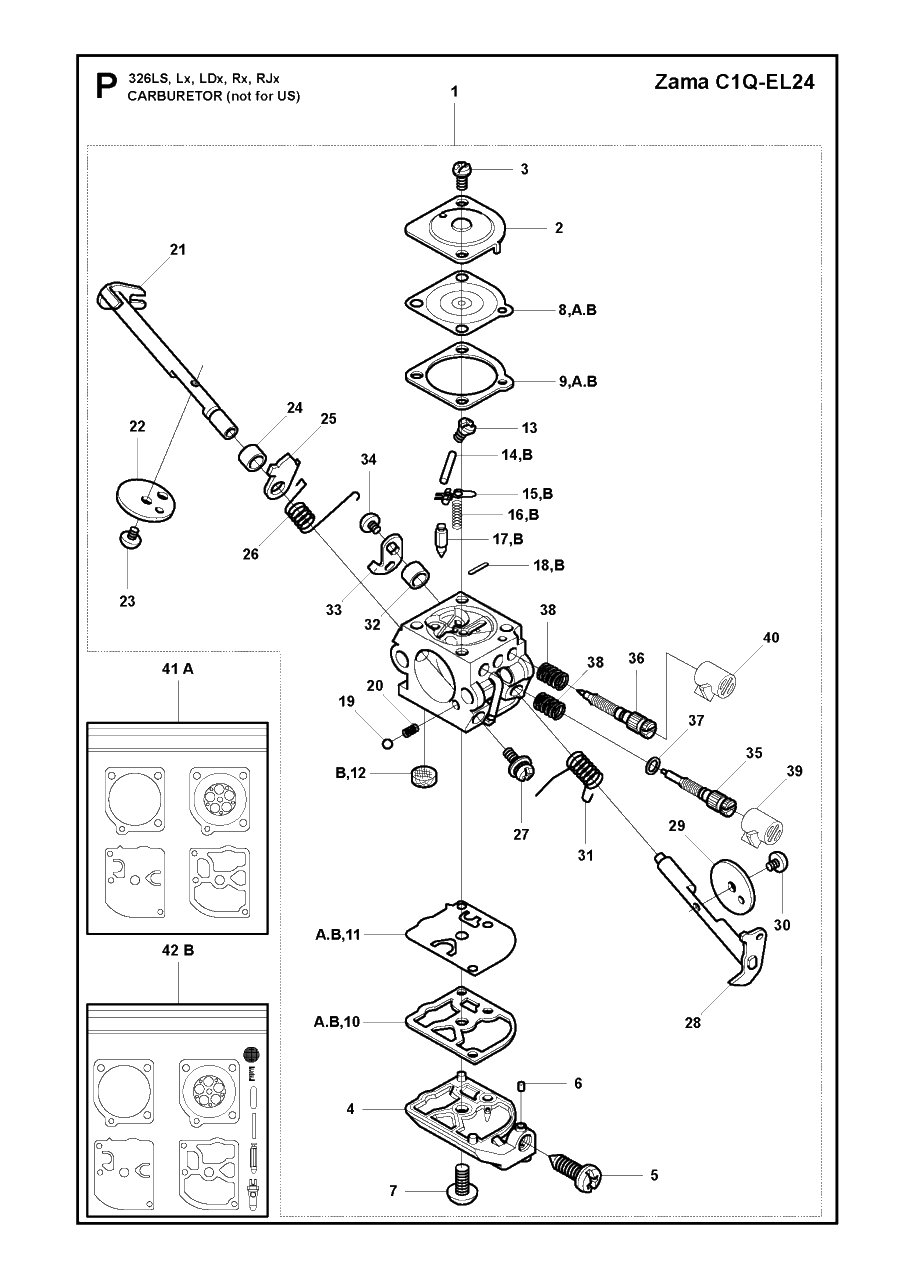 Carburetor, Not For Us Diagram and Parts List for 326RX 20091800001 & Above Husqvarna Trimmer