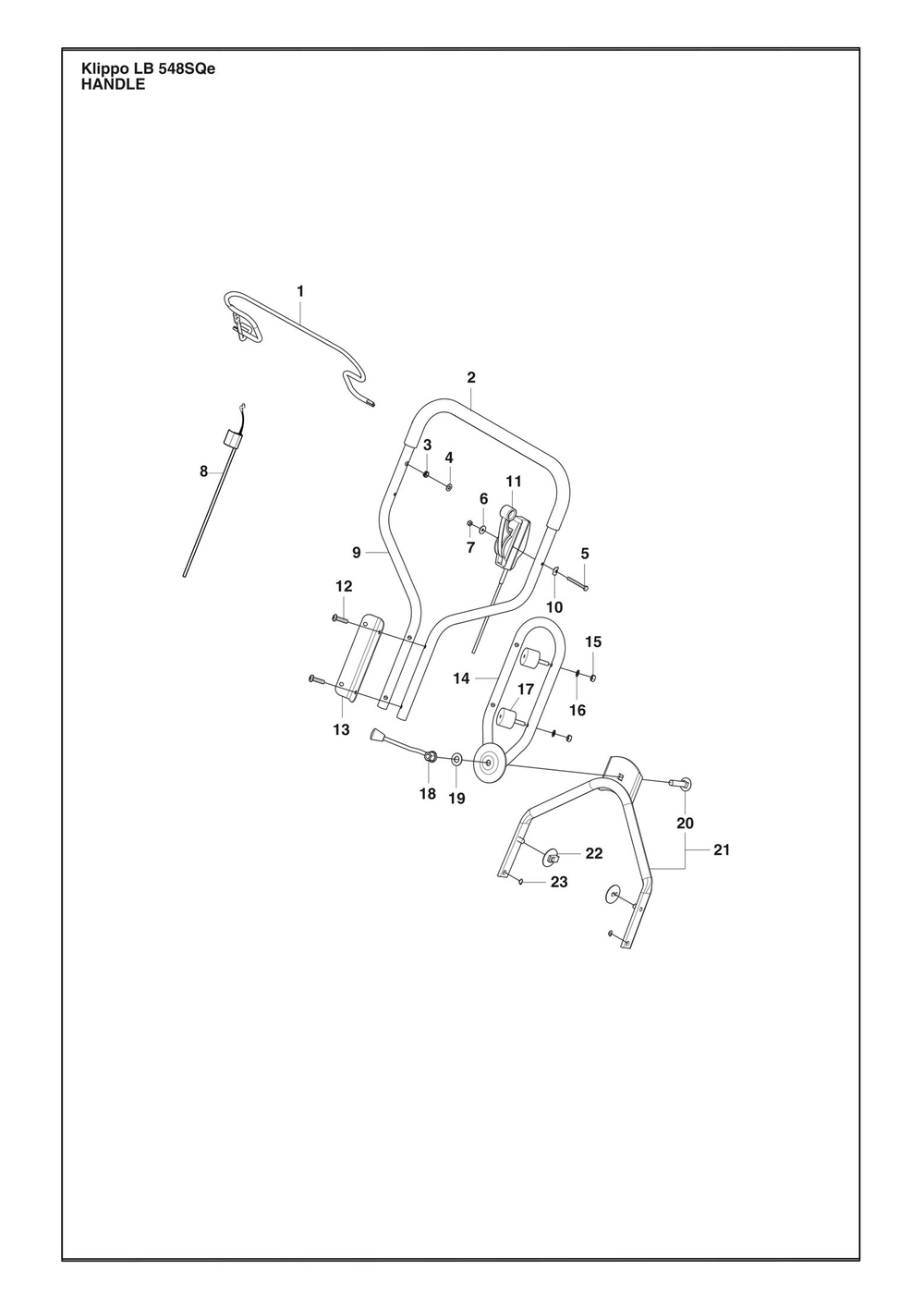 Handle Diagram and Parts List for KLIPPOLB548SQE  Husqvarna Lawn Mower