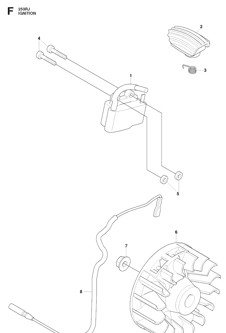 Ignition System Diagram and Parts List for 253RJ 20091400001-20113200000 Husqvarna Brush Cutter