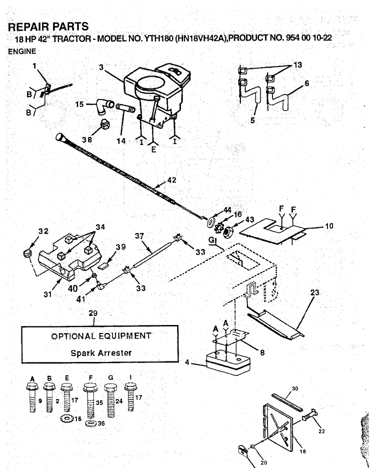 Engine Diagram and Parts List for YTH180 (954001022)(1994-03) Husqvarna Lawn Tractor
