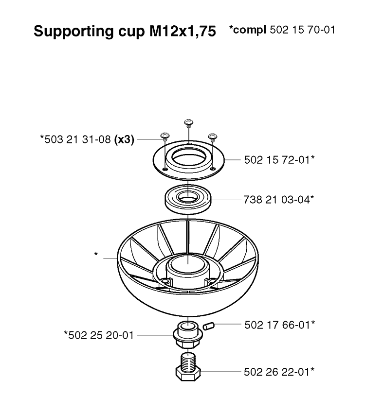 Supporting Cup Diagram and Parts List for 20022200001-20031800000  Husqvarna Edger