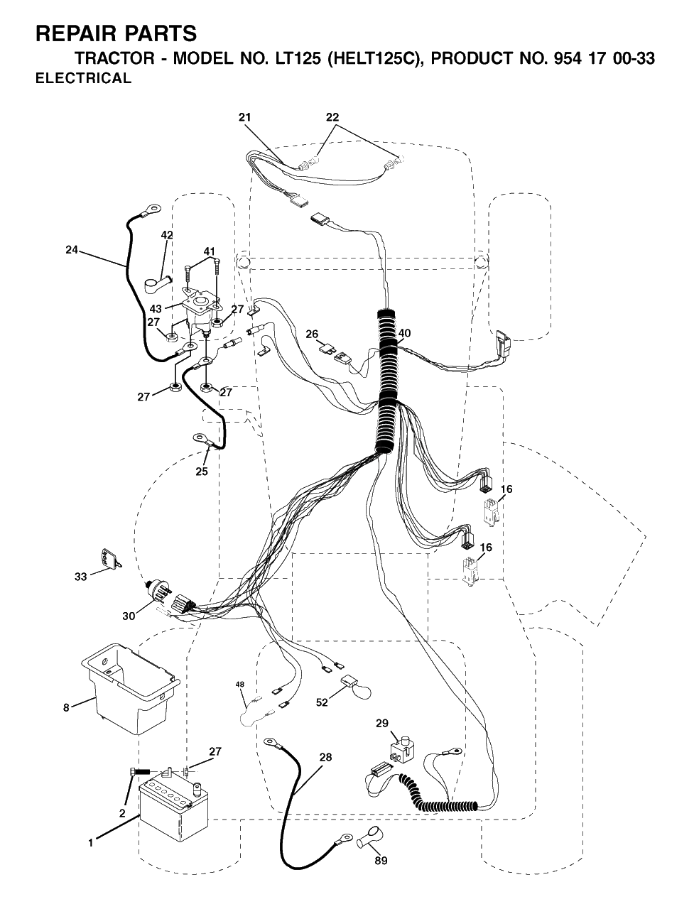 Electrical Diagram and Parts List for LT125 (954170033-C)(2002-01) Husqvarna Lawn Tractor