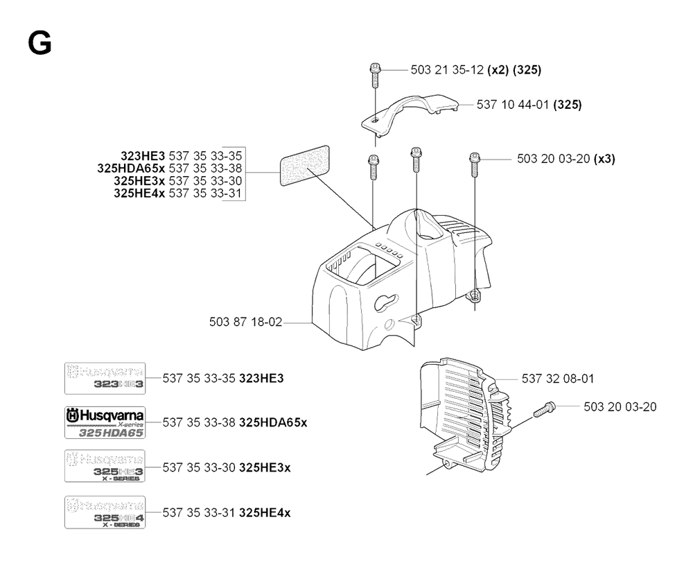 Cylinder Cover Diagram and Parts List for HA850 20090900001 & Above Husqvarna Trimmer