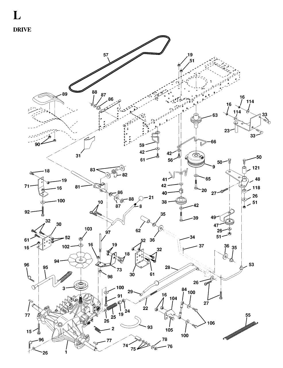 Drive Diagram and Parts List for YTH160 (954170005-C)(1997-02) Husqvarna Lawn Tractor