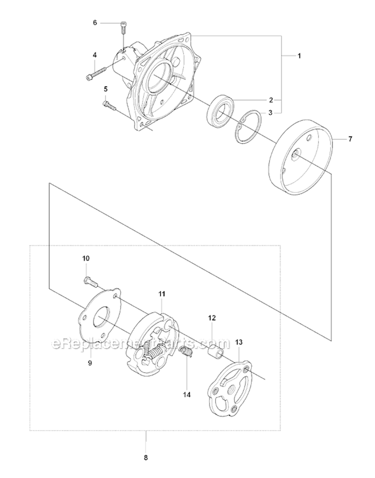 Clutch Diagram and Parts List for 343FRM 2008-05 Husqvarna Brush Cutter