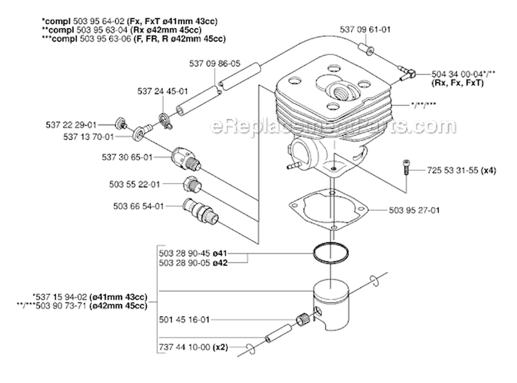 Cylinder Cover Diagram and Parts List for 343FR 2006-10 Husqvarna Brush Cutter