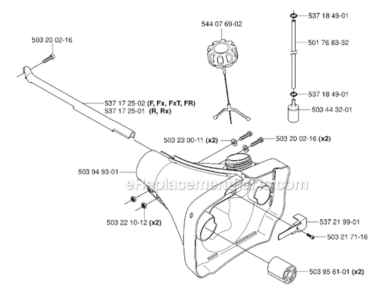 Fuel Tank Diagram and Parts List for 343FR 2006-10 Husqvarna Brush Cutter