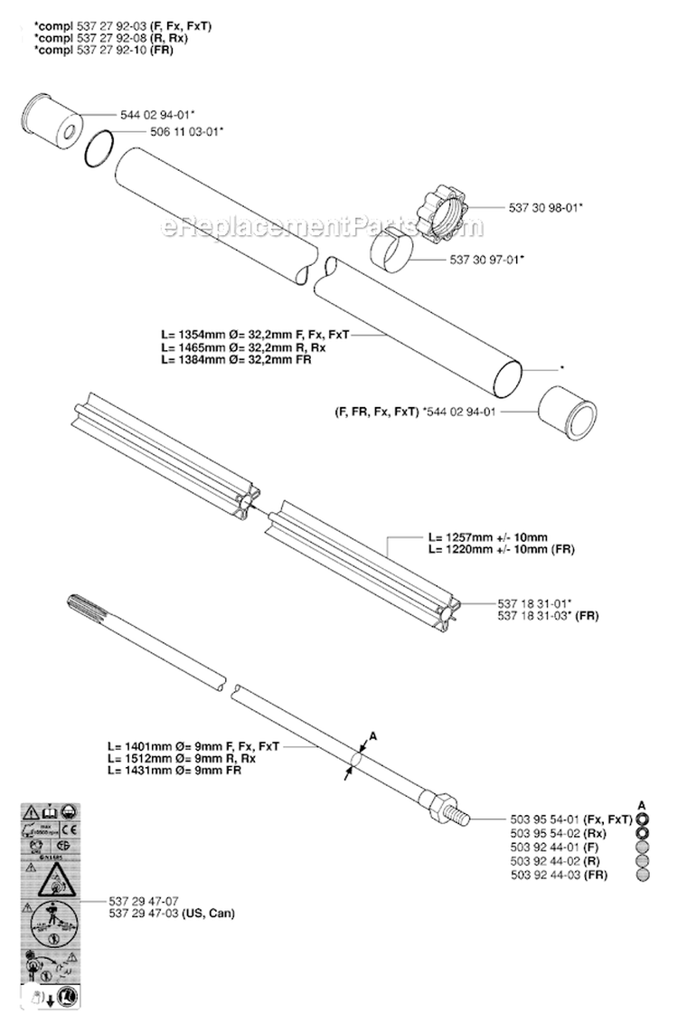 Shaft 2 Diagram and Parts List for 343FR 2006-10 Husqvarna Brush Cutter
