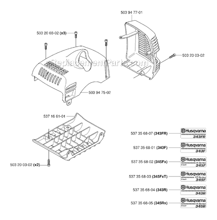 Cover Diagram and Parts List for 343FR 2006-10 Husqvarna Brush Cutter