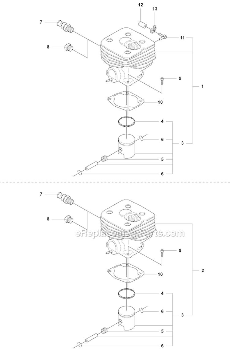 Cylinder Piston Diagram and Parts List for 343FR 2008-05 Husqvarna Brush Cutter
