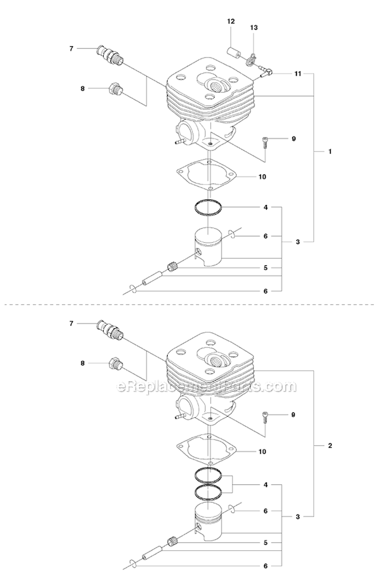 Cylinder Piston Diagram and Parts List for 343FR 2010-09 Husqvarna Brush Cutter