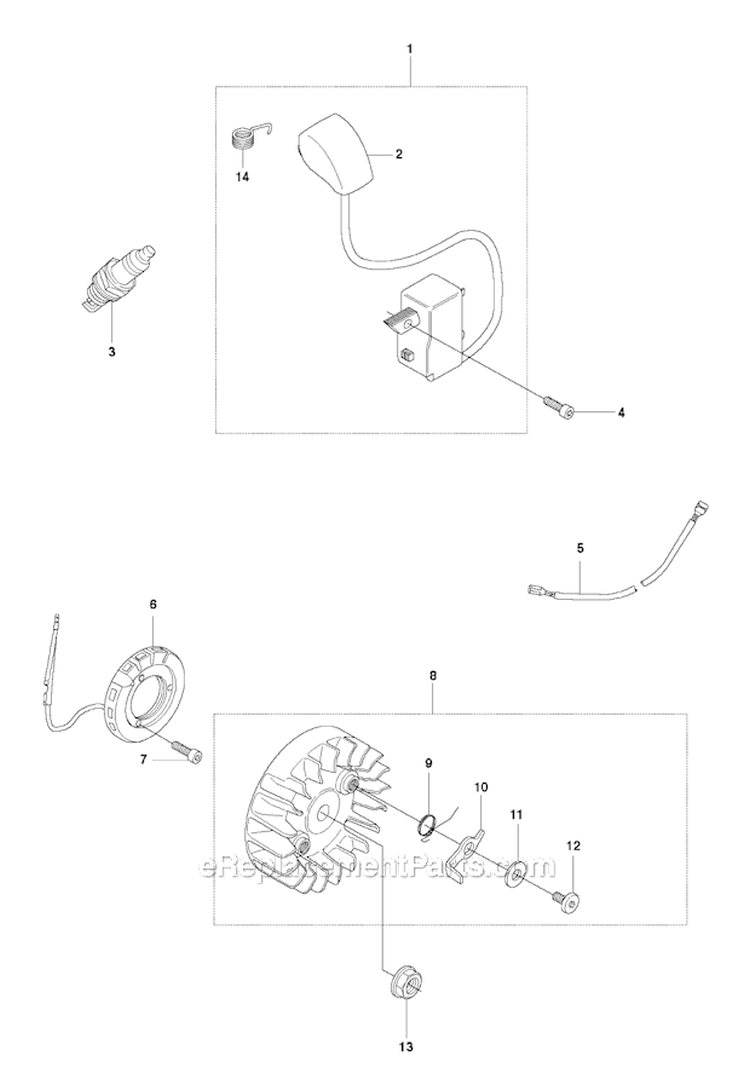 Ignition System Diagram and Parts List for 343FR 2010-09 Husqvarna Brush Cutter
