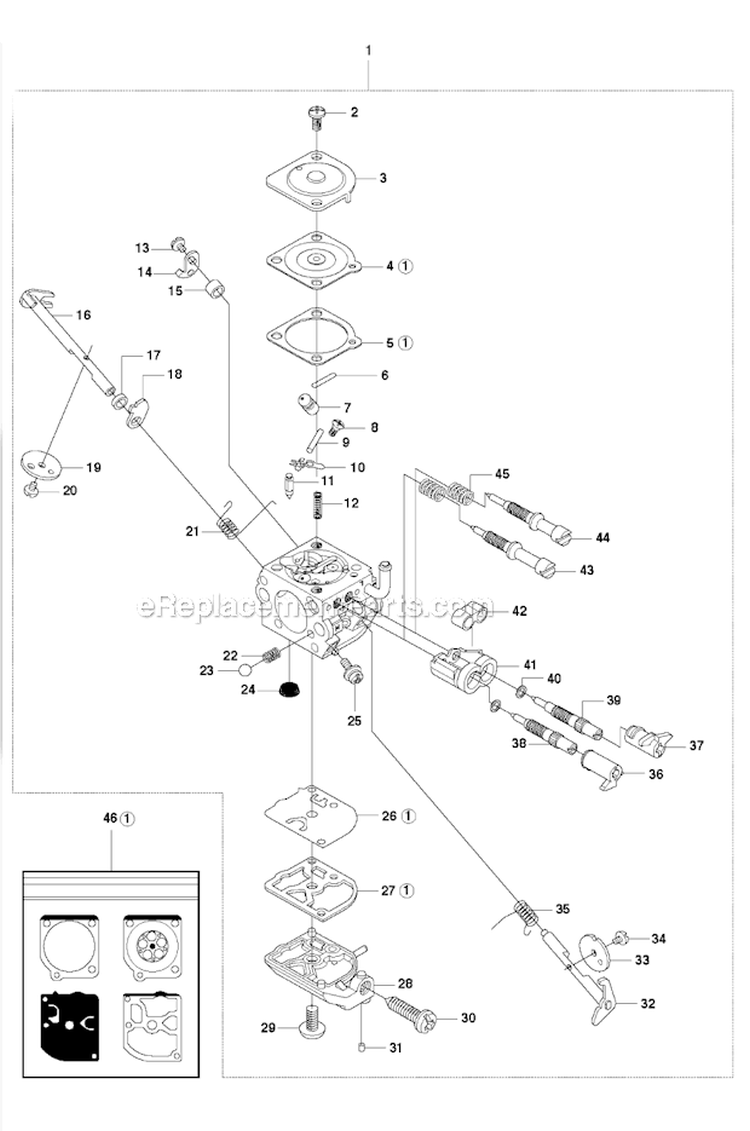 Carburetor Diagram and Parts List for 343FR 2010-09 Husqvarna Brush Cutter