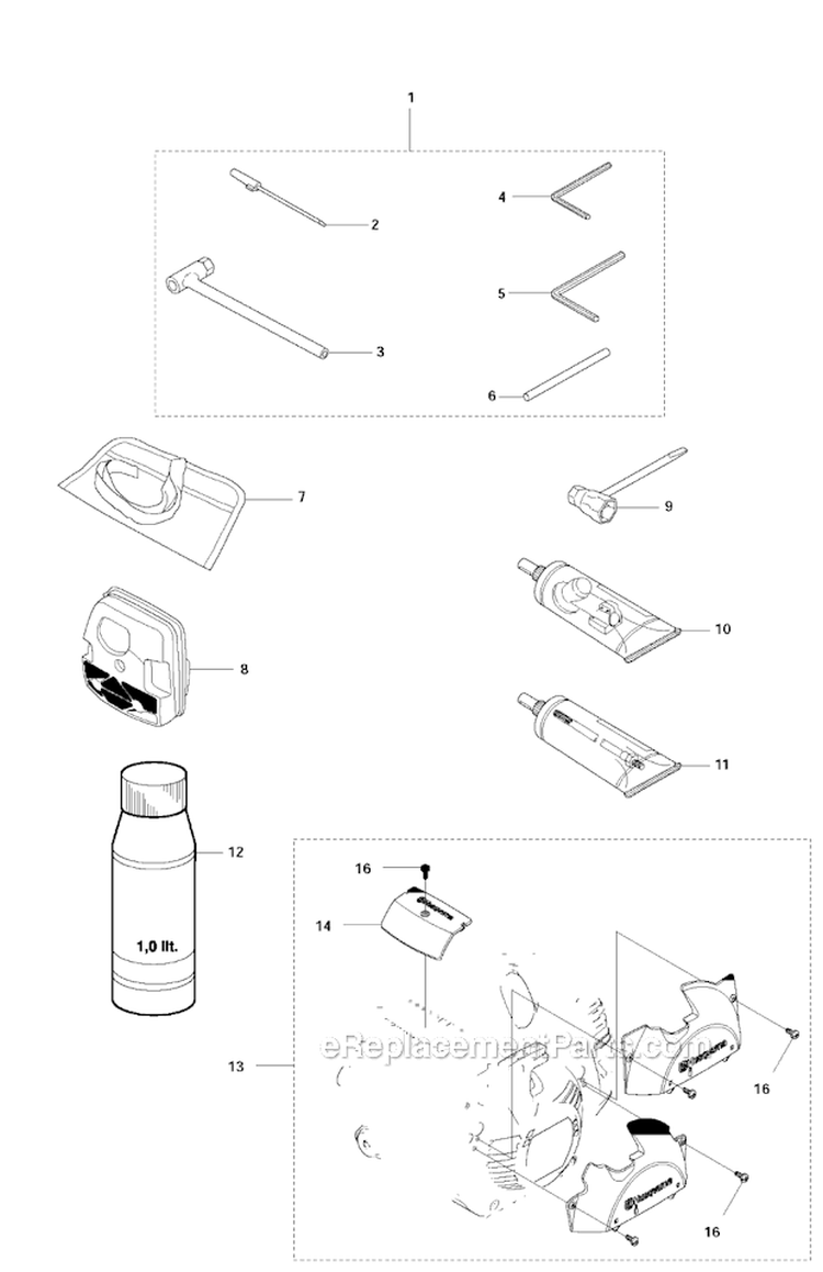Accessories 1 Diagram and Parts List for 343FR 2011-02 Husqvarna Brush Cutter