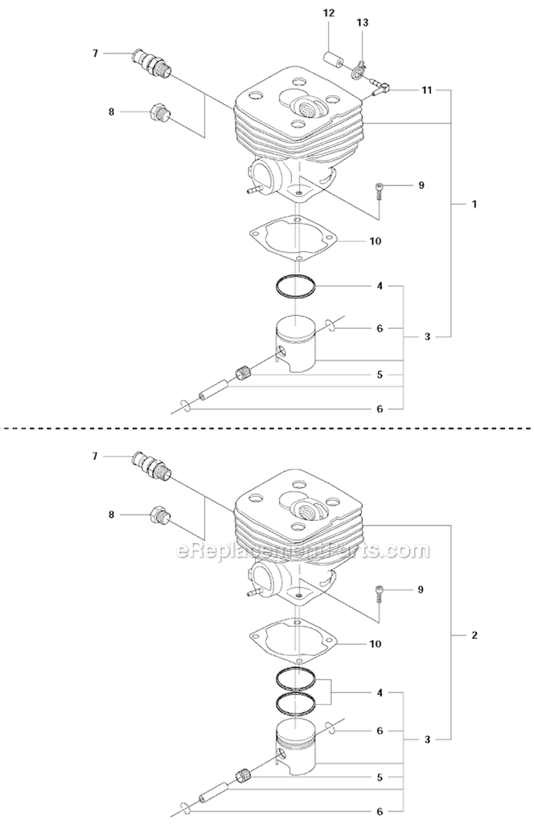 Cylinder Piston Diagram and Parts List for 343FR 2011-02 Husqvarna Brush Cutter