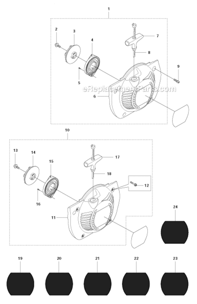 Starter Diagram and Parts List for 343FR 2011-02 Husqvarna Brush Cutter