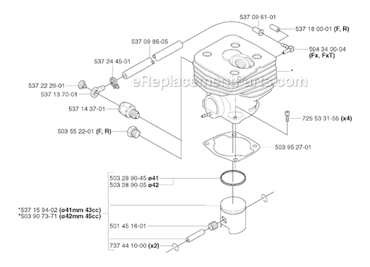 Cylinder Piston Diagram and Parts List for 343F 2003-05 Husqvarna Brush Cutter
