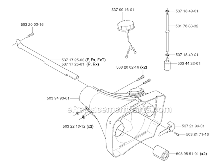 Fuel Tank Diagram and Parts List for 343F 2003-05 Husqvarna Brush Cutter