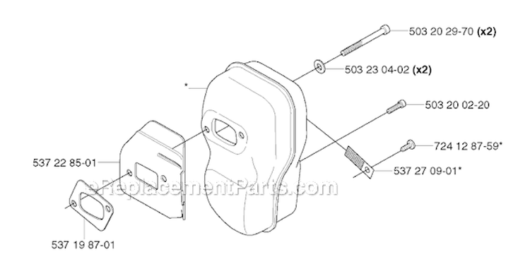 Muffler Diagram and Parts List for 343F 2003-05 Husqvarna Brush Cutter