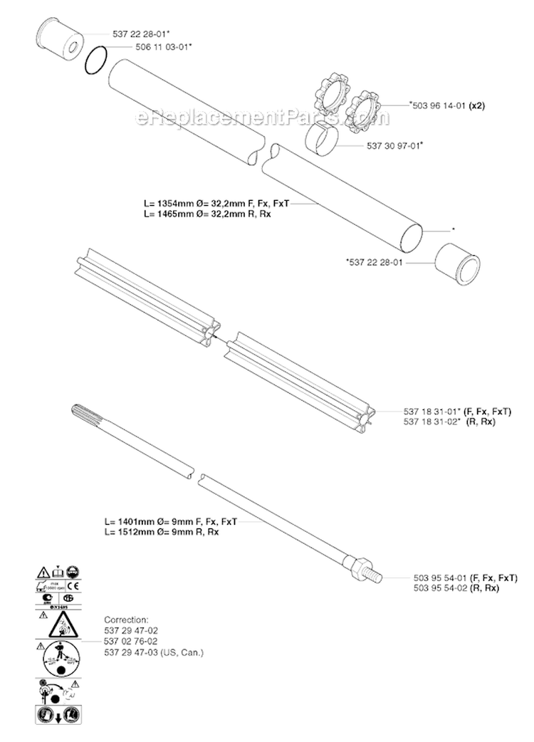 Shaft Diagram and Parts List for 343F 2003-05 Husqvarna Brush Cutter