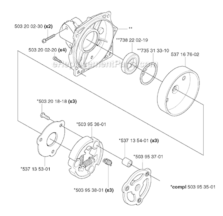 Clutch Diagram and Parts List for 343F 2003-05 Husqvarna Brush Cutter
