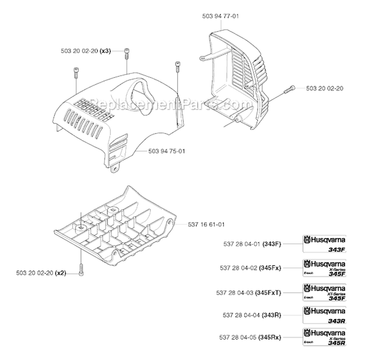 Cover Diagram and Parts List for 343F 2003-05 Husqvarna Brush Cutter