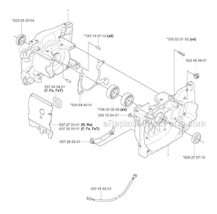 Crankcase Diagram and Parts List for 343F 2003-05 Husqvarna Brush Cutter