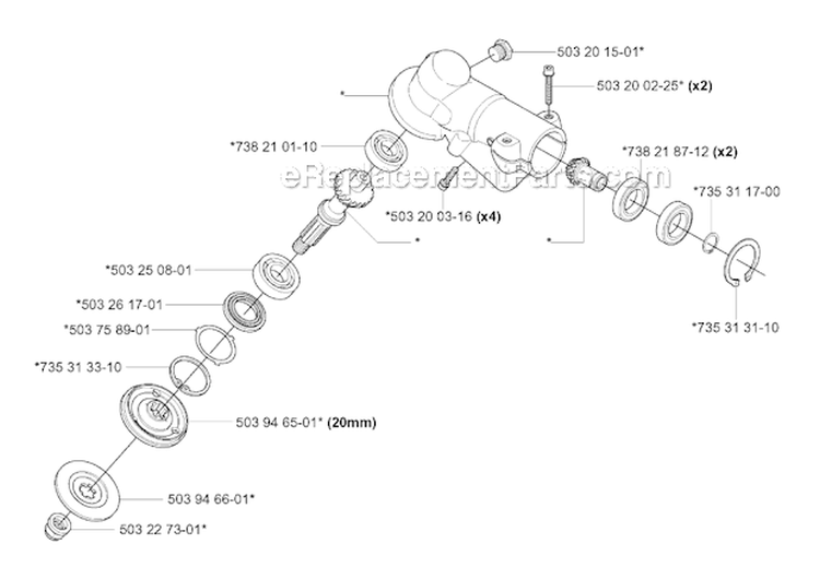 Bevel Gear Diagram and Parts List for 343F 2004-08 Husqvarna Brush Cutter