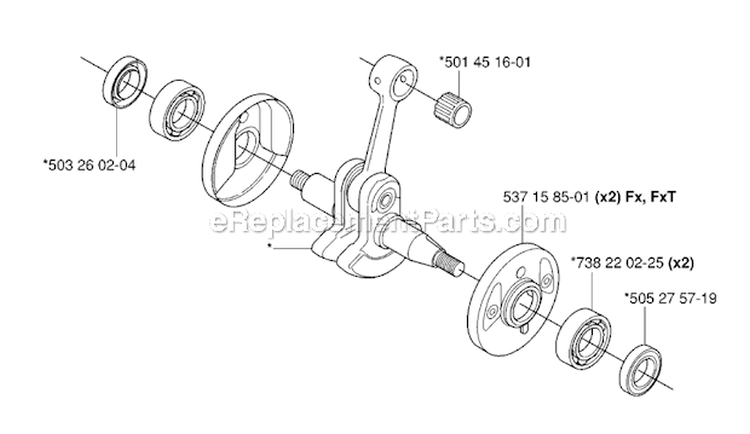 Crankshaft Diagram and Parts List for 343F 2006-10 Husqvarna Brush Cutter