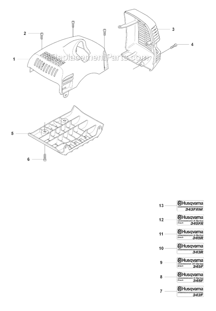 Cover Diagram and Parts List for 343F 2008-05 Husqvarna Brush Cutter