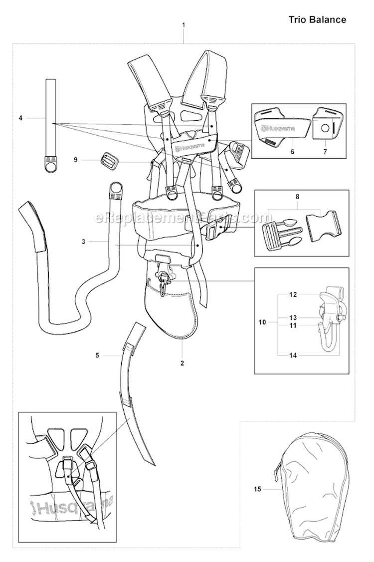 Harness (Trio Balance) Diagram and Parts List for 343F 2008-05 Husqvarna Brush Cutter