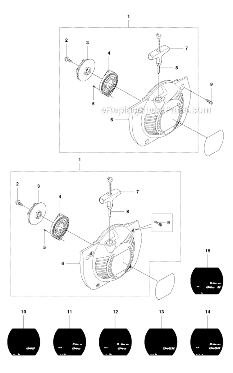 Starter Diagram and Parts List for 343F 2010-09 Husqvarna Brush Cutter