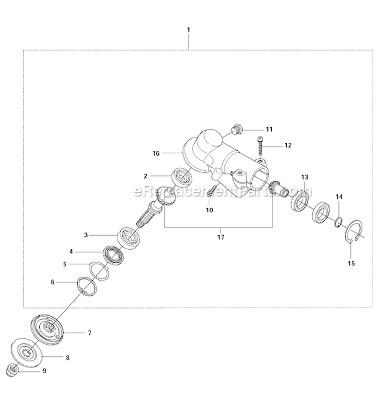 Bevel Gear Diagram and Parts List for 343F 2011-02 Husqvarna Brush Cutter