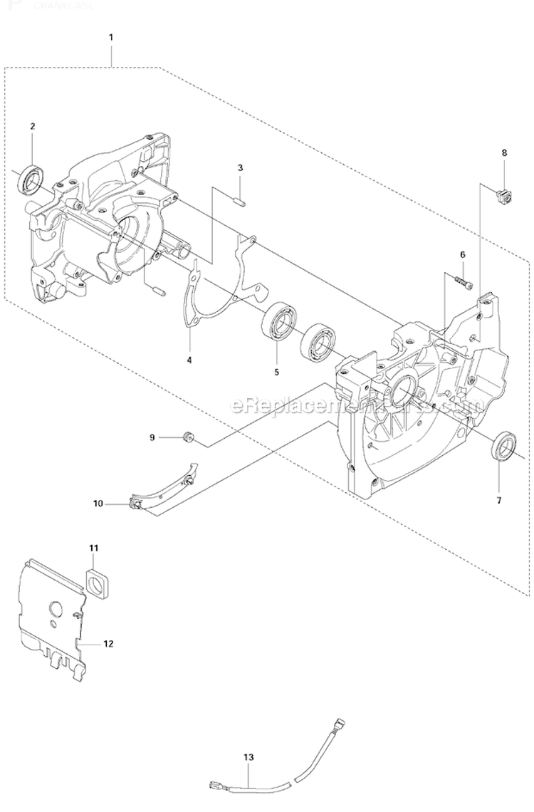 Crankcase Diagram and Parts List for 343F 2011-02 Husqvarna Brush Cutter